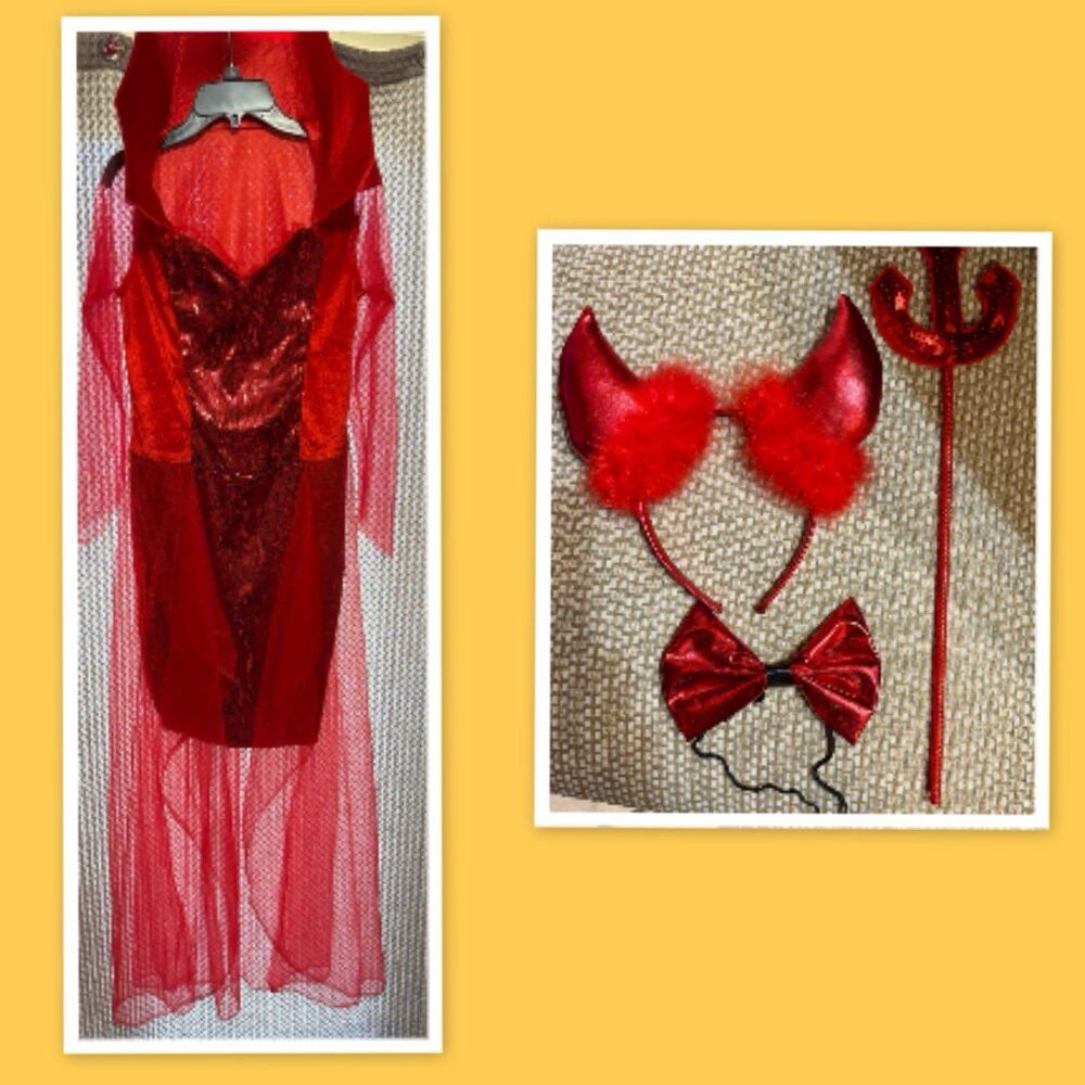 "Red Hot Devil" Adult Women’s Halloween Costume Dress ~ Size Adult Medium